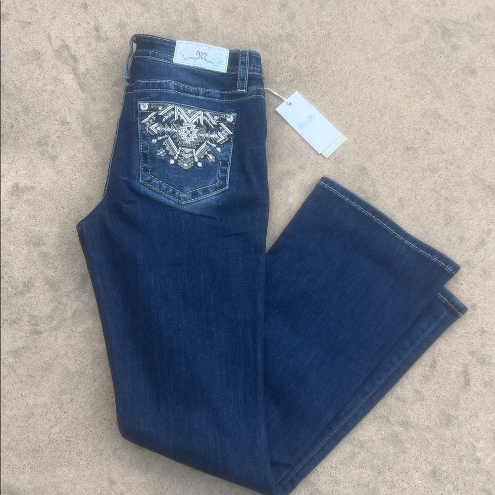 Miss Me Women's Mid-Rise Boot Dark Wash Embellished Jeans Size 30 x 32 NWT